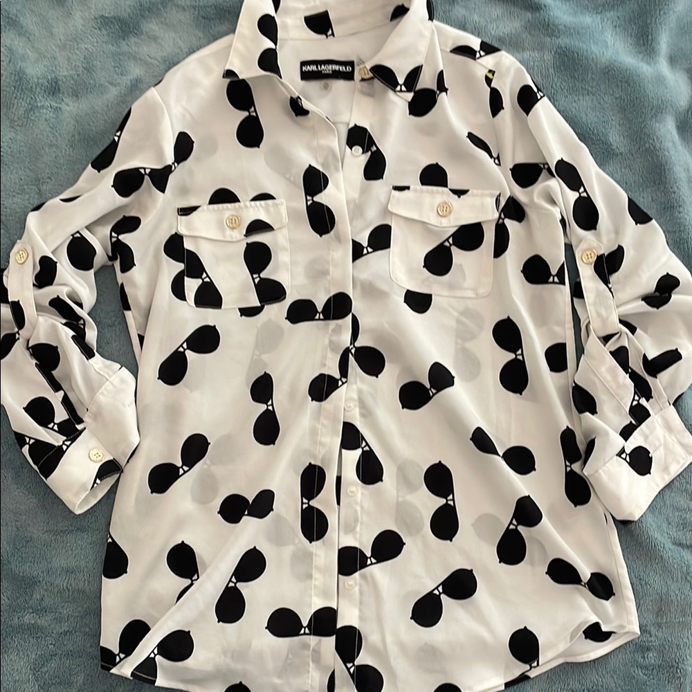 Karl Lagerfeld Black and White Blouse with Playful Pattern